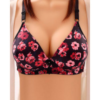 Floral Print Full Coverage Wireless Lifting Bra - red