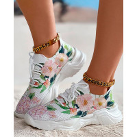 Floral Print Lace-up Breathable Sports Sneakers - Multicolor Floral Print Lace-up Breathable Sports Sneakers - Multicolor