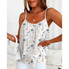 Floral Print Layered Cami Top - white