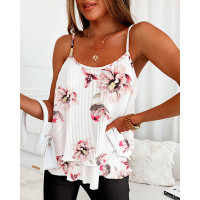 Floral Print Layered Flowy Cami Top - white