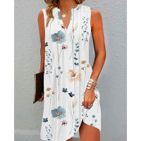 Floral Print Notch Neck Ruched Casual Dress - white