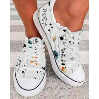 Floral Print Raw Hem Lace-up Sneakers - Multicolor