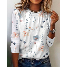 Floral Print Round Neck Top - white