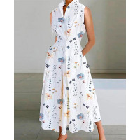 Floral Print Ruched Pocket Design Maxi Dress - white