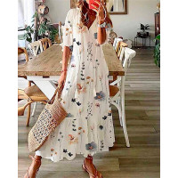 Floral Print Ruffle Hem Maxi Dress - white