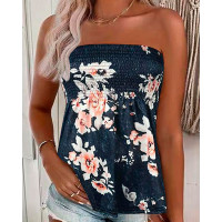 Floral Print Shirred Ruched Tank Top - Dark grey