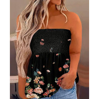 Floral Print Shirred Ruched Tank Top - Multicolor