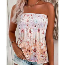 Floral Print Shirred Ruched Tank Top - white