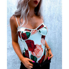 Floral Print Skinny Cami Top - white