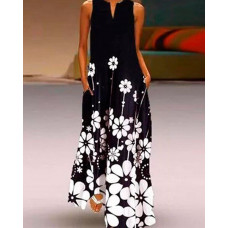 Floral Print Sleeveless Maxi Dress - black