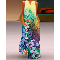 Floral Print Sleeveless Maxi Dress - green