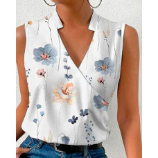 Floral Print Sleeveless Wrap Blouse - white