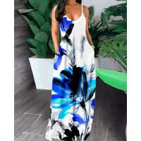 Floral Print Spaghetti Strap Maxi Dress - Multicolor