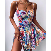 Floral Print Spaghetti Strap Mermaid Dress - Multicolor