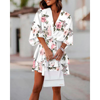 Floral Print Twist Design Casual Dress - white