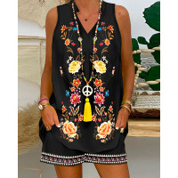 Floral Tribal Print Sleeveless Top & Shorts Set - black