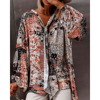 Floral Tribal Print Tied Detail Long Sleeve Top - Multicolor