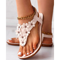 Flower Pattern Slingback Summer Beach Slippers - Apricot