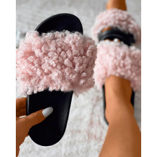 Fluffy Strap Casual Slippers - pink