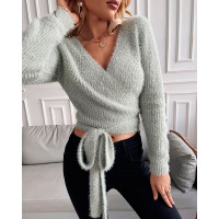 Fluffy Tied Detail Long Sleeve Top - green