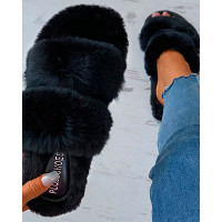 Fluffy Toe Post Casual Slippers - black