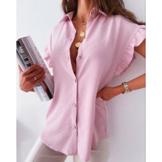 Flutter Sleeve Button Down Shirt - pink