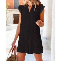 Flutter Sleeve Notch Neck Romper - black