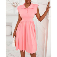 Flutter Sleeve Pleated Casual Dress - pink