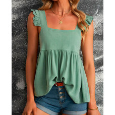 Flutter Sleeve Ruched Tank Top - green