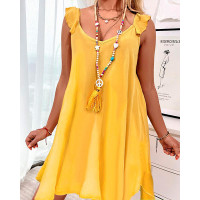 Flutter Sleeve Sleeveless Casual Dress - yellow