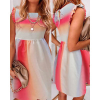 Frill Hem Ruched Ombre Casual Dress - pink