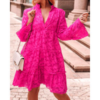 Frill Hem Ruffles Textured Shirt Dress - hot pink