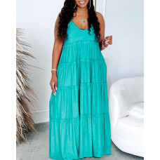 Frill Trim Pocket Detail Cami Maxi Dress - Lighted Blue