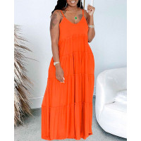 Frill Trim Pocket Detail Cami Maxi Dress - orange