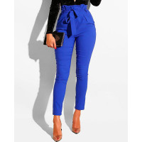 Frills High Waist Pencil Pants - dark blue