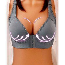 Front Closure Breathable Push Up Bralette - gray