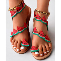 Fruit Pattern Toe Ring Summer Beach Sandals - red