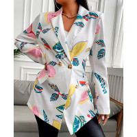 Fruit Print Long Sleeve Buttoned Blazer Dress - Multicolor