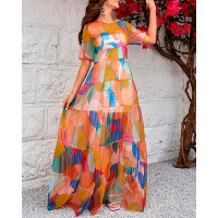 Fruit Print Short Sleeve Maxi Dress - Multicolor