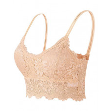 Full Coverage Scallop Trim Wireless Lifting Bralette - nude