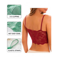 Full Coverage Scallop Trim Wireless Lifting Bralette - red