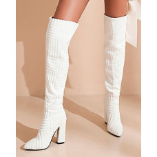 Fuzzy Over The Knee Chunky Boots - white