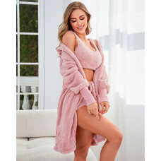 Fuzzy Tank Top & Shorts Set With Cardigan - pink