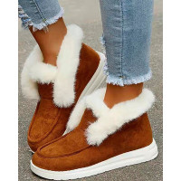 Fuzzy Trim Lined Ankle Snow Boots - brown