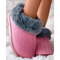 Fuzzy Trim Non Slip Bootie Slippers - hot pink