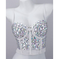 Gem Stone Decor Buckle Back Crop Corset Top - white