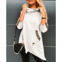 Geo Pattern Asymmetrical Hooded Top - beige