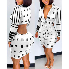 Geo Print Cutout Back Ruched Shirt Dress - blackwhite