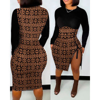 Geo Print Zipper Detail Bodycon Dress - black