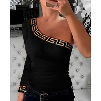 Geo Tape Patch One Shoulder Top - black